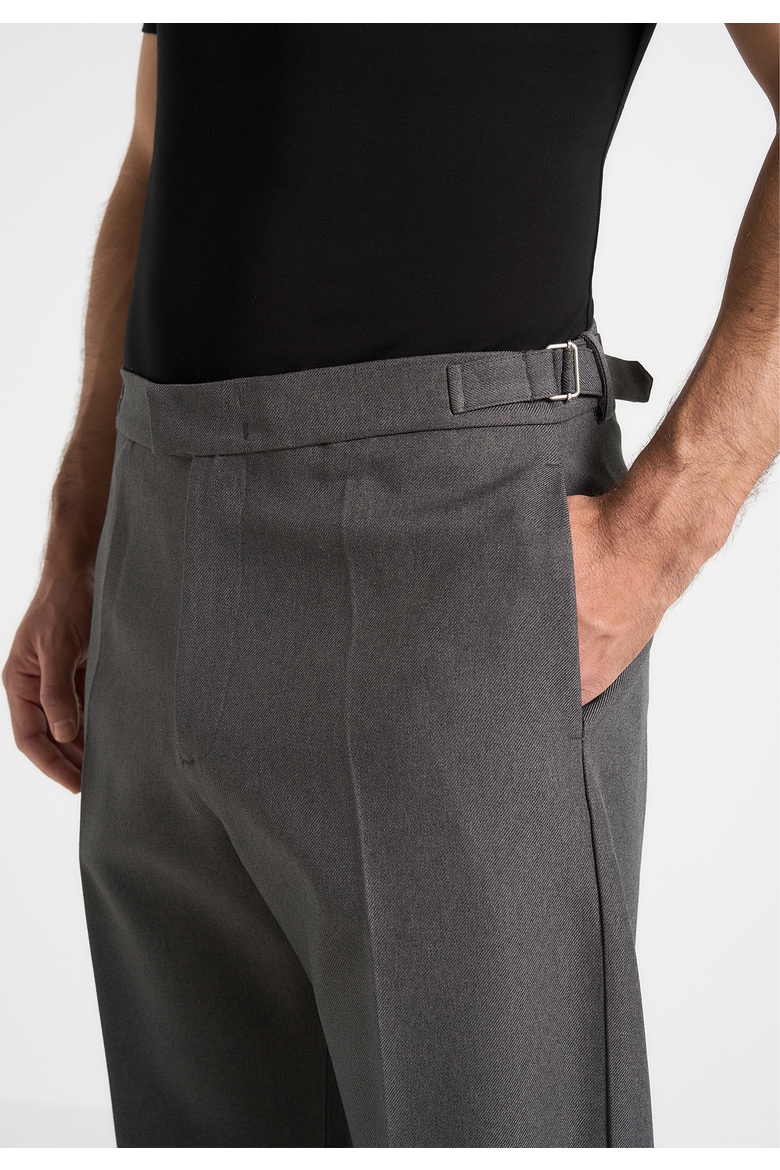 Boris Wide Leg Tailored Trousers With Button Cuff, Alternate, color, Grey