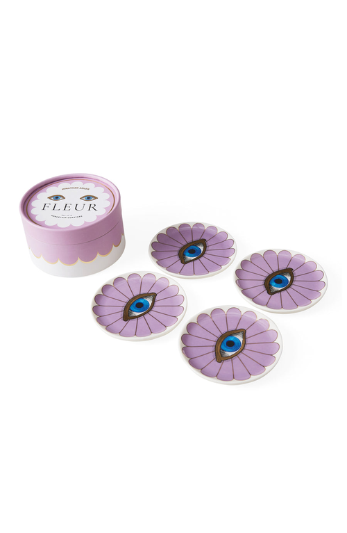 Jonathan Adler Fleur Coaster Set In Lavender/gold