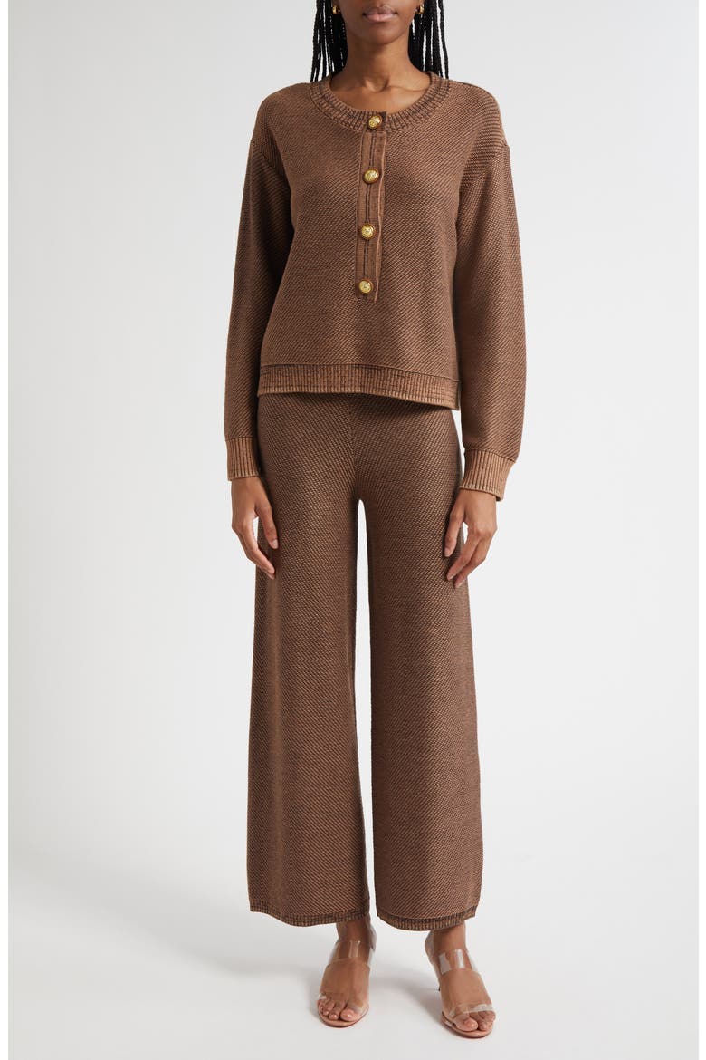 Hadassah Loop Knit Henley, Alternate, color, CAMEL MULTI/ GOLD