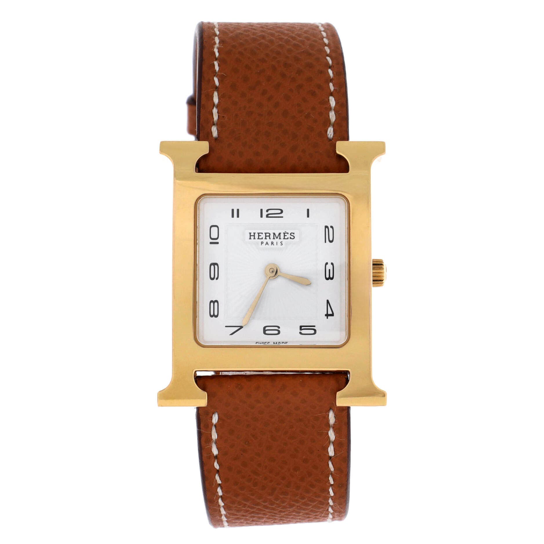 Heure H Quartz Watch Plated Metal and Leather 30, Main, color, Brown