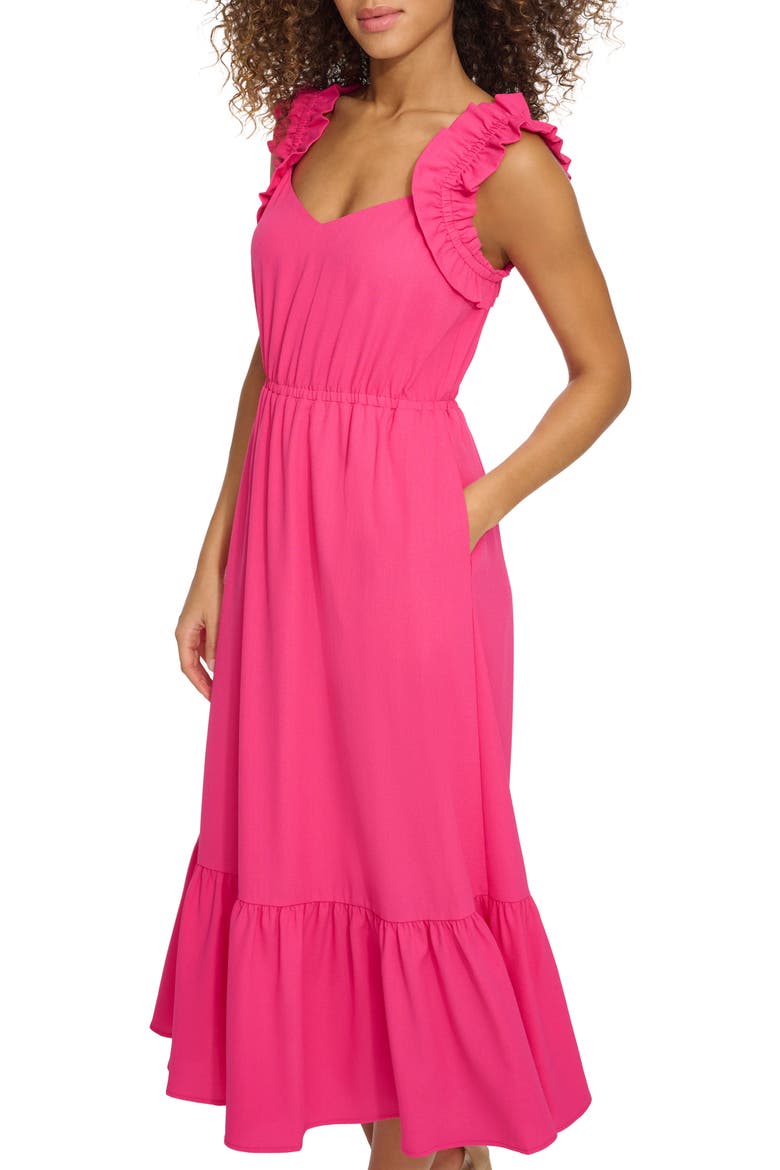 Ruffle Sleeveless Fit & Flare Midi Dress, Alternate, color, HOT PINK