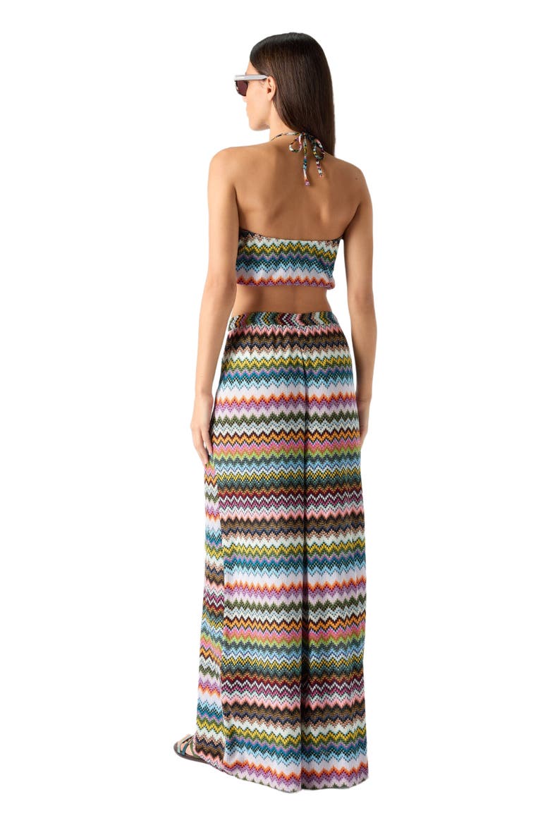 Top In Lamé Viscose With Pixel-effect Zigzag Pattern And Halter Neckline, Alternate, color, Black & Multicoloured