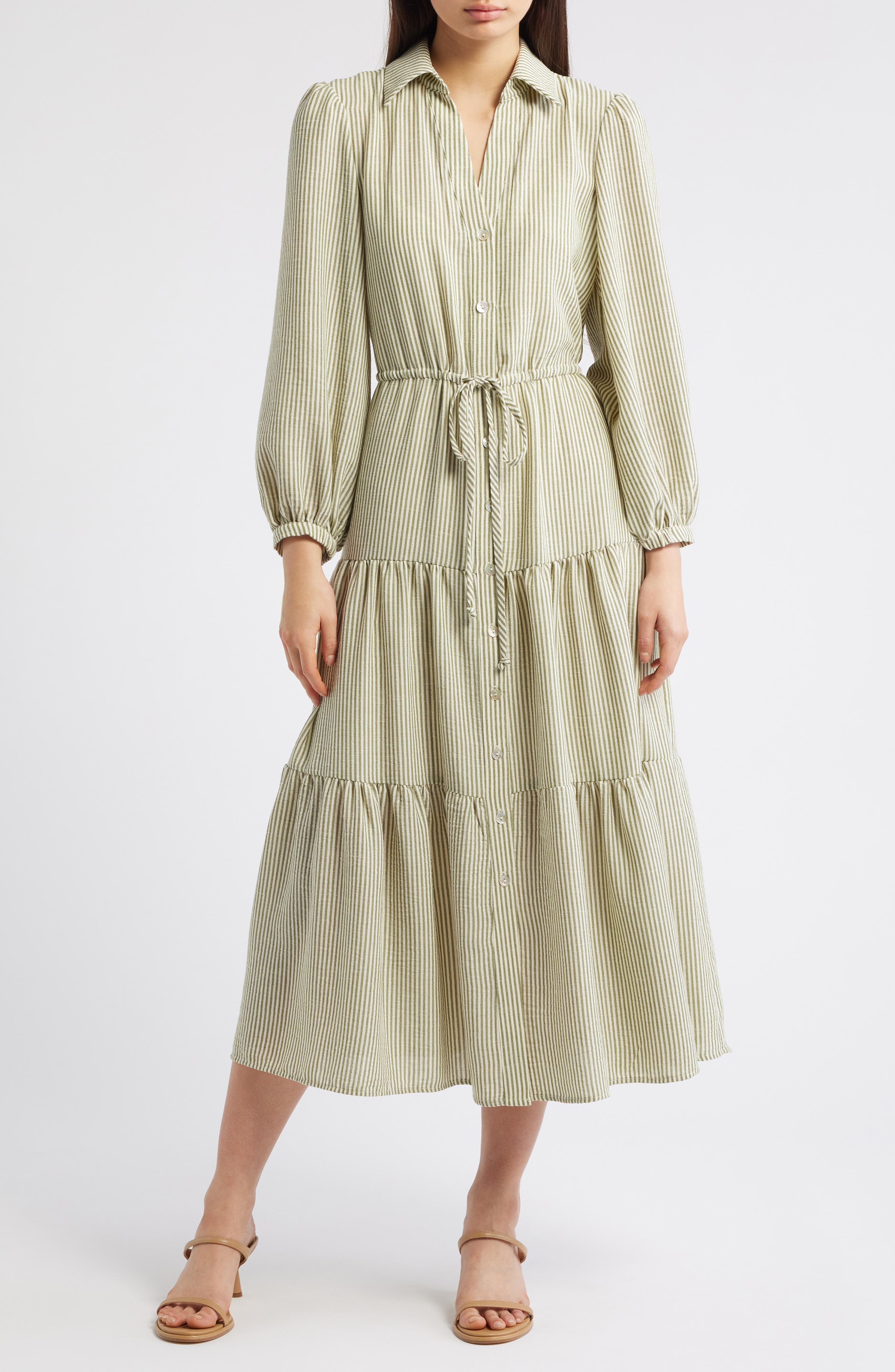 Julia Jordan Stripe Bracelet Sleeve Button-Up Shirtdress