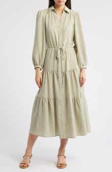 Stripe Bracelet Sleeve Button-Up Shirtdress