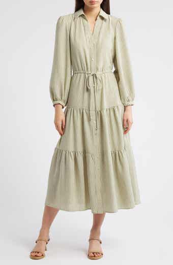 Stripe Bracelet Sleeve Button-Up Shirtdress