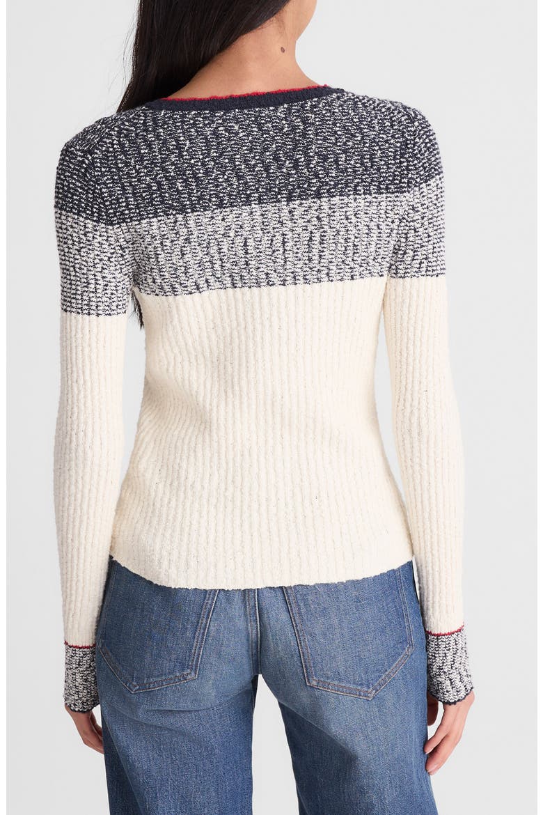 Stripe Bouclé Cardigan, Alternate, color, IVORY AND NAVY MULTI STRIPE