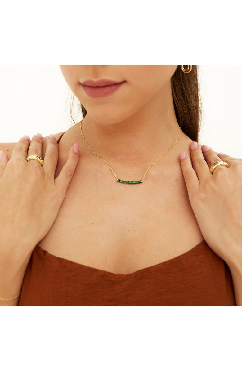 Spero London Sterling Silver Concave Bar Necklace - Green, Alternate, color, Gold