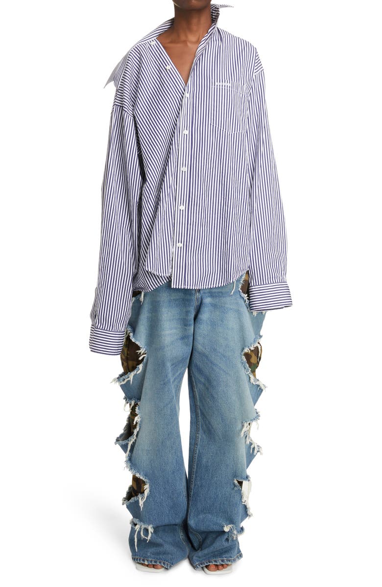 Balenciaga Slashed Organic Cotton Baggy Jeans, Alternate, color,