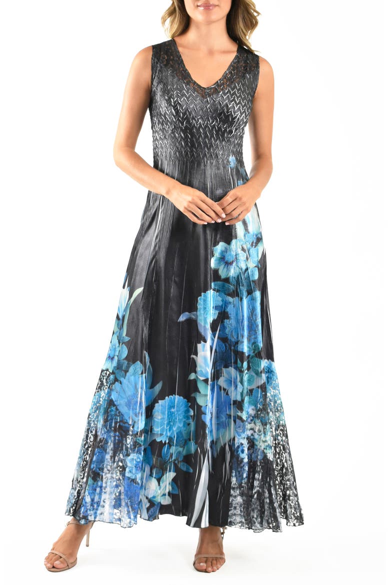 Lace-Up Back Maxi Cocktail Dress, Main, color, NOCTURNAL GARDEN