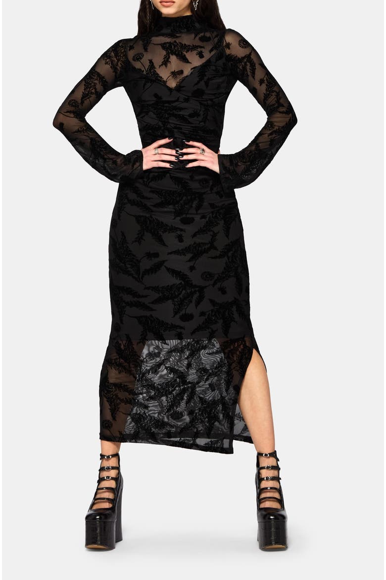 Cimora Dandelion Flocked Maxi Dress, Alternate, color, Black