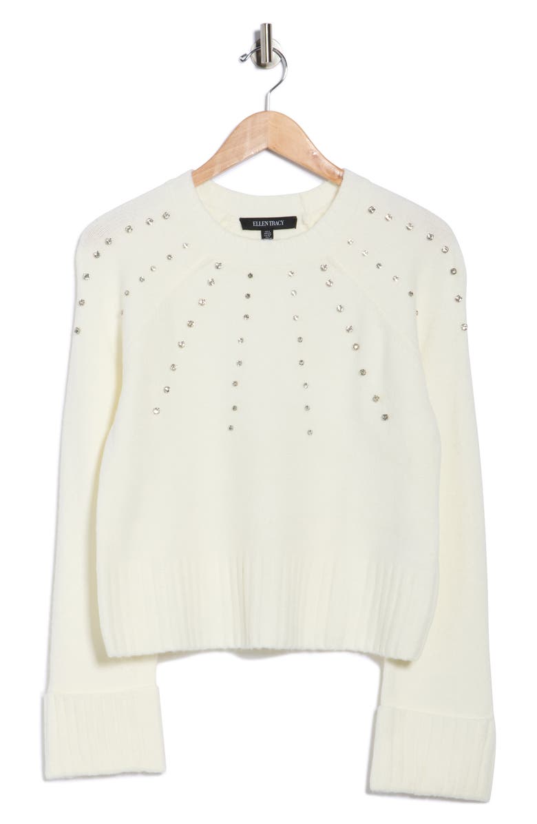 Ellen Tracy Rhinestone Embellished Crop Sweater, Alternate, color, Marshmallow