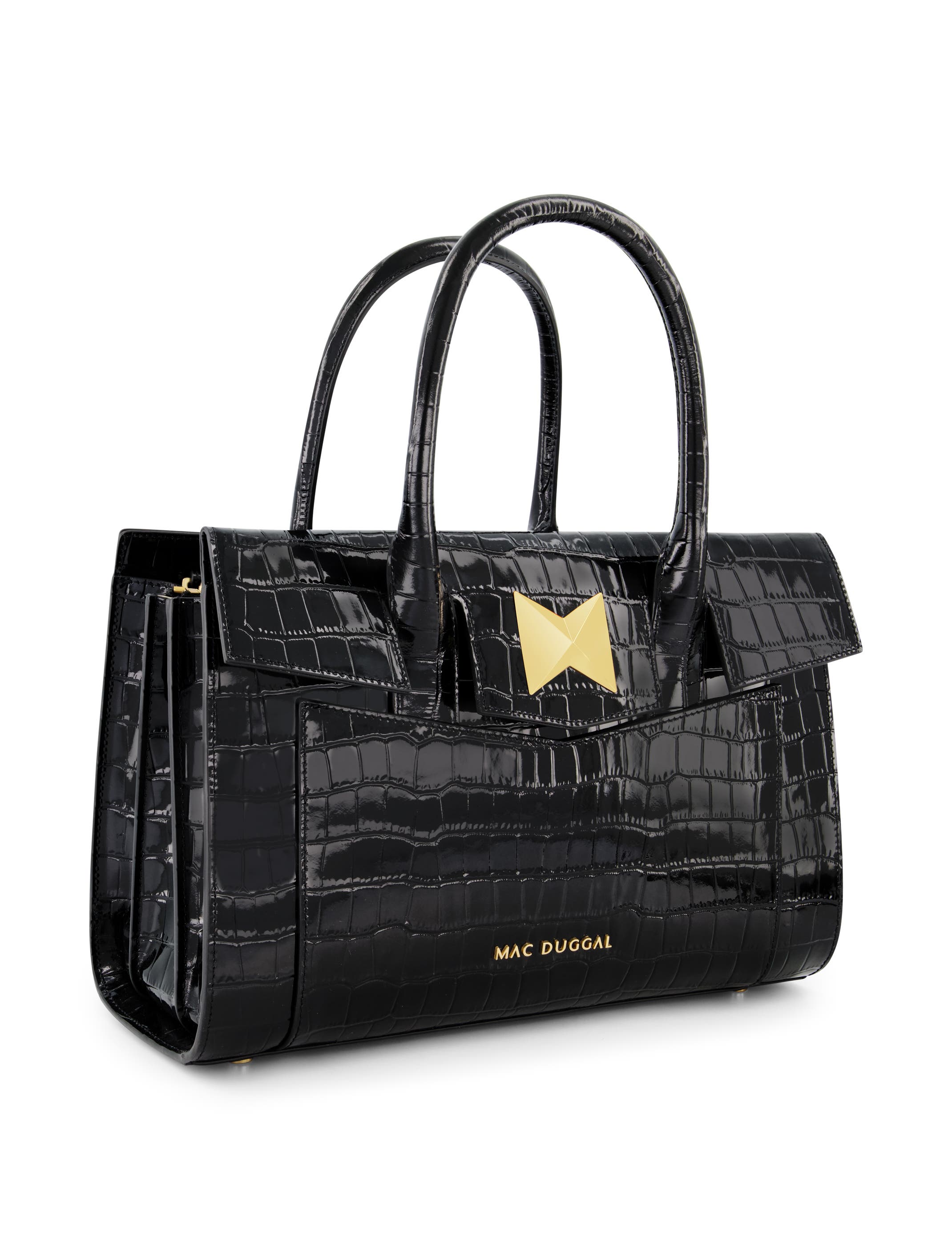 Mac Duggal Gold Plated Hardware Crocodile Embossed Leather Tote Bag, Alternate, color, Black
