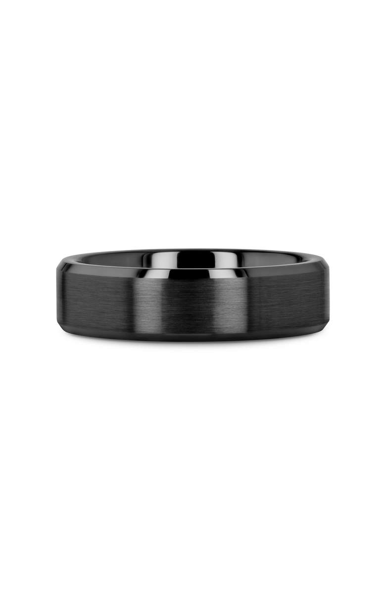 Larson Jewelers Yorkshire Brushed Ceramic Wedding Band With Polished Beveled Edges, Alternate, color, Black 6Mm