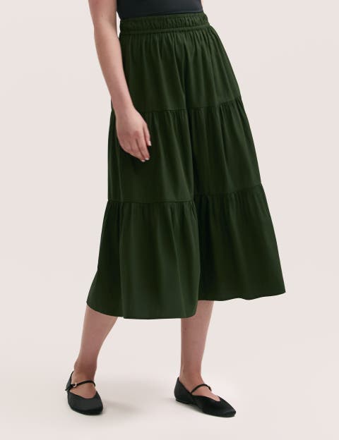Harleen Cotton Midi Tiered Skirt