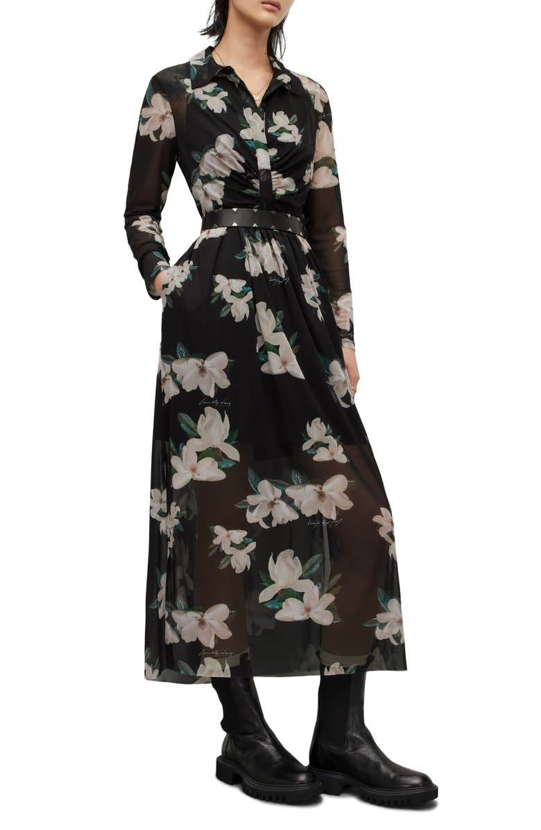 AllSaints Kelda Alessandra Long Sleeve Mesh Shirtdress, Main, color, 