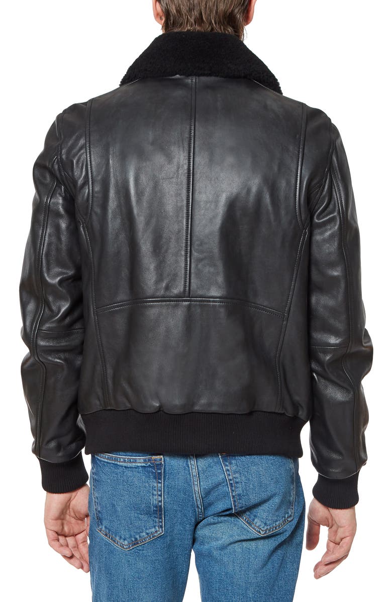 Vince Camuto Genuine Shearling Trim Leather Bomber Jacket, Alternate, color, 