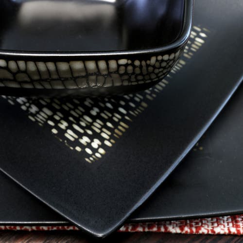 Elama Naina 16 Piece Double Bowl Stoneware Dinnerware Set In Black