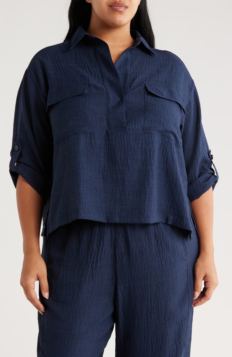 MAX STUDIO Textured Collared Shirt, Main, color, Navy
