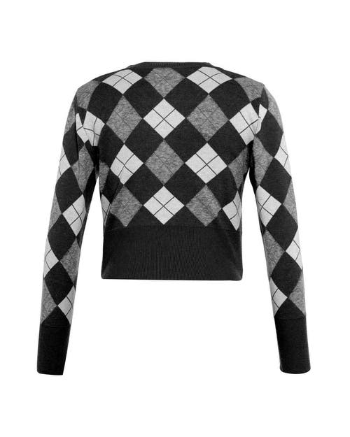 Theo The Label Nomia Plaid Pearly Cardigan In Grey/silver