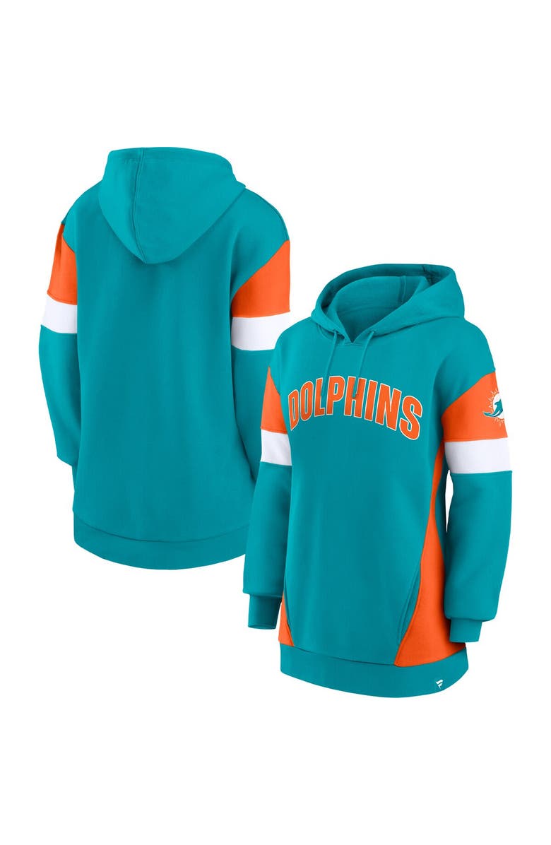 FANATICS Women's Fanatics Branded Aqua/Orange Miami Dolphins Lock It Down Pullover Hoodie, Main, color,