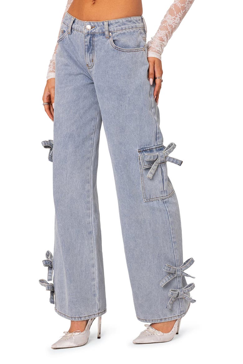 Bows 4 Days Low Rise Wide Leg Cargo Jeans, Alternate, color, LIGHT-BLUE