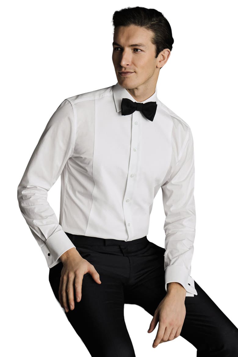 Bib Front Evening Slim Fit Shirt Double Cuff, Alternate, color, White