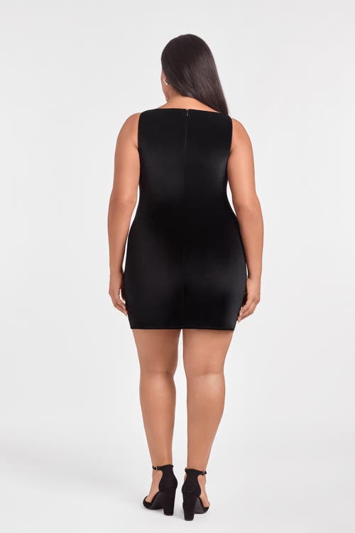 S3 Sculpting Shirred Boat Neck Velvet Mini Dress In Black