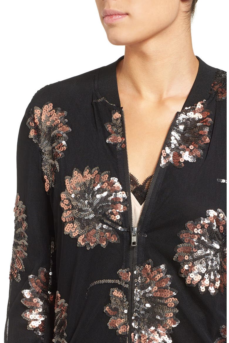 Sequin Bomber Jacket, Alternate, color, BLACK GOTHIC FLORAL SEQUIN