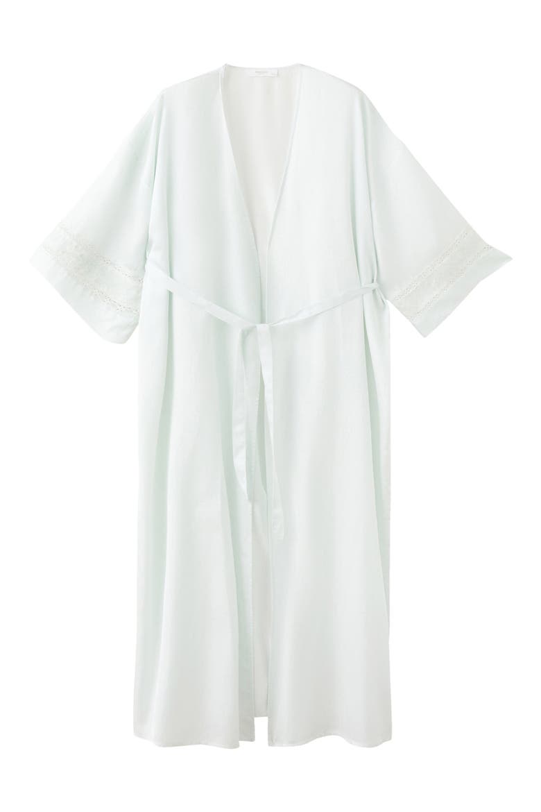 Embroidered Sleeve Satin Robe, Alternate, color, BLUE