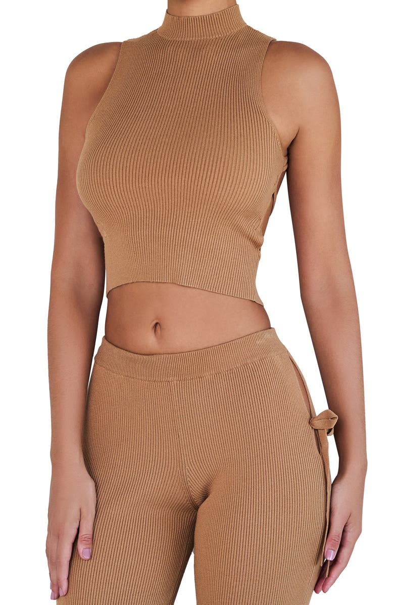 Mistress Rocks Sleeveless Ribbed Cutout Crop Top, Main, color,