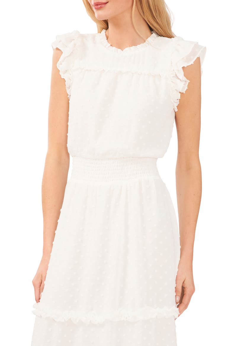 Clip Dot Flutter Sleeve Midi Dress, Alternate, color, SOFT ECRU