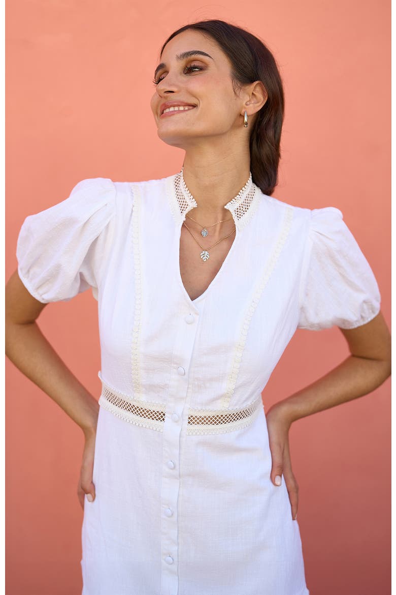 Cotton Lace Trim Skater Shirt Dress, Alternate, color, White