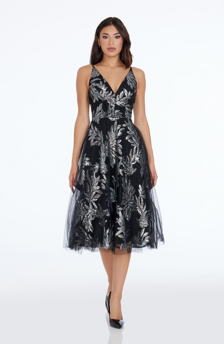 Dress the Population Courtney Sequin Lace Cocktail Dress, Alternate, color, Silver Multi