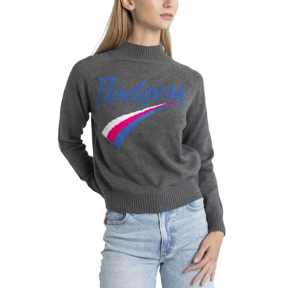 Women's Lusso  Gray Los Angeles Dodgers Serena Raglan Pullover Sweater - image 2