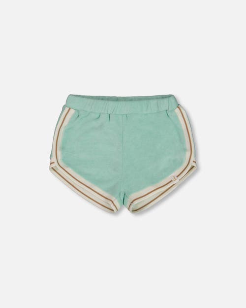 Deux Par Deux Little Girl's Terry Cloth Short Turquoise And Beige In Turquoise And Beige