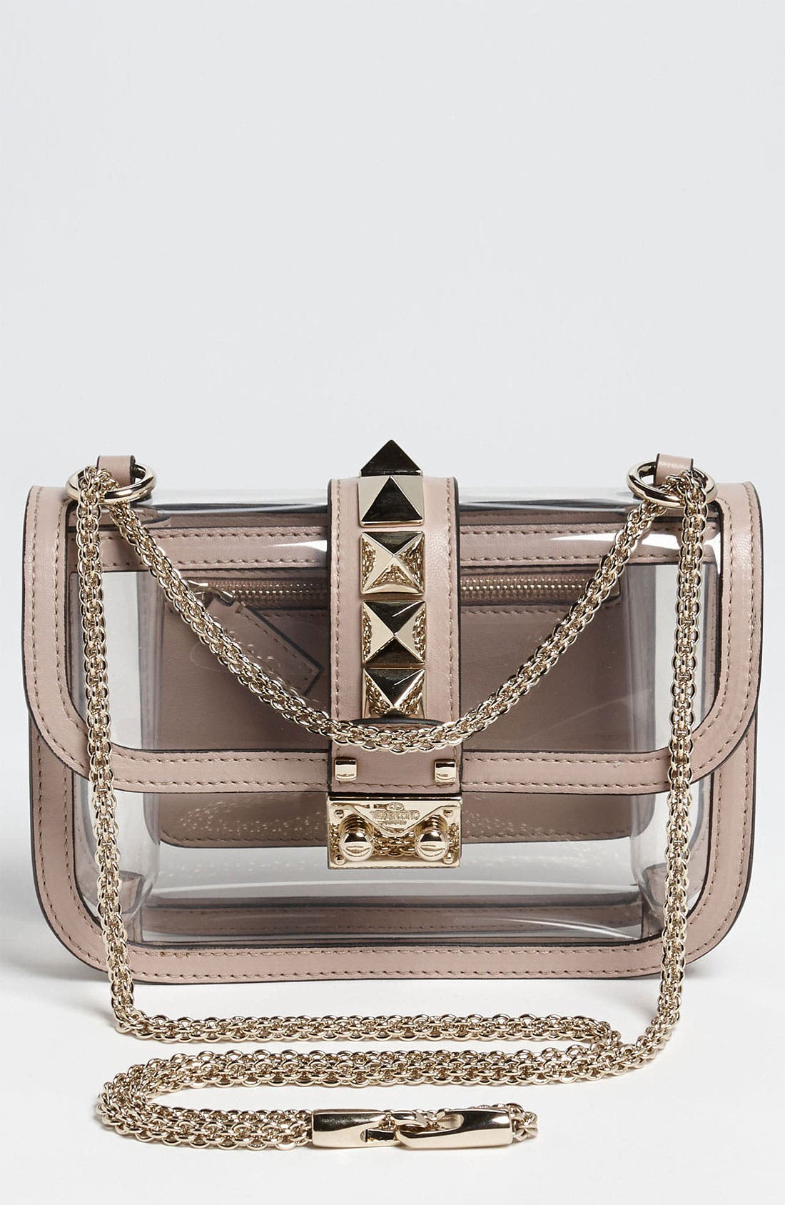 'Rockstud - Small' Transparent Shoulder Bag, Main, color, TRASPARENTE/ POUDRE