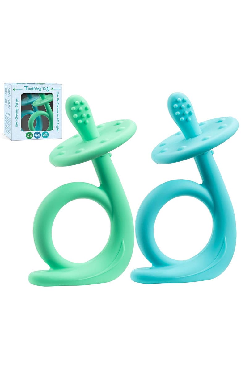 Sperric Silicone Baby Teethers Freezer Safe Set, 2-Piece, Main, color, Blue & Green