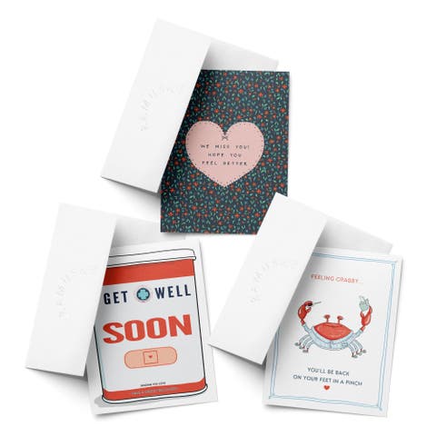 Sympathy Greeting Card Pack, 'Petals Feel Better, Feeling Crabby, Get Well Band Aids'