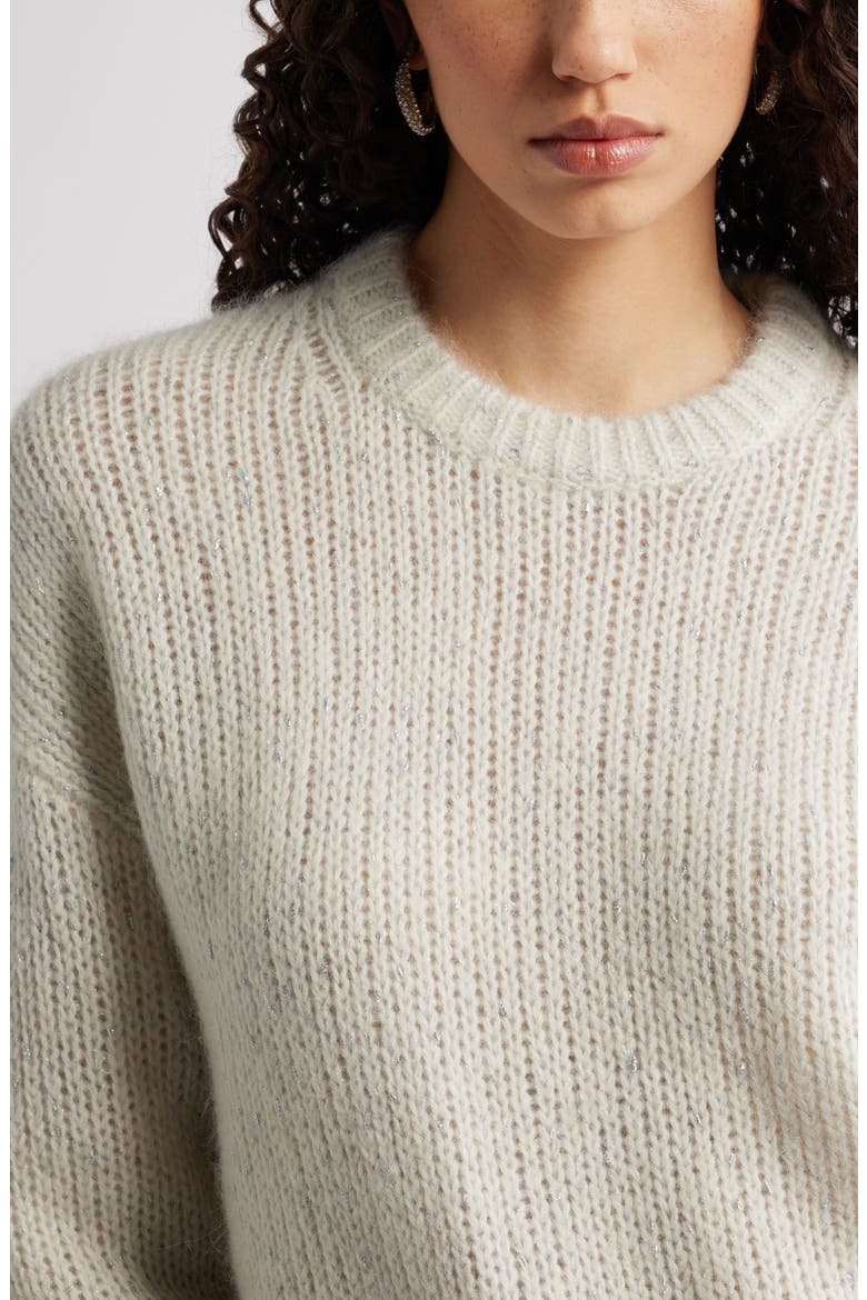 Metallic Crewneck Sweater, Alternate, color, IVORY METALLIC MARL