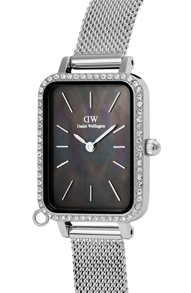 Daniel Wellington Quadro Charm Mesh Strap Watch, 20mm, Alternate, color, Silver