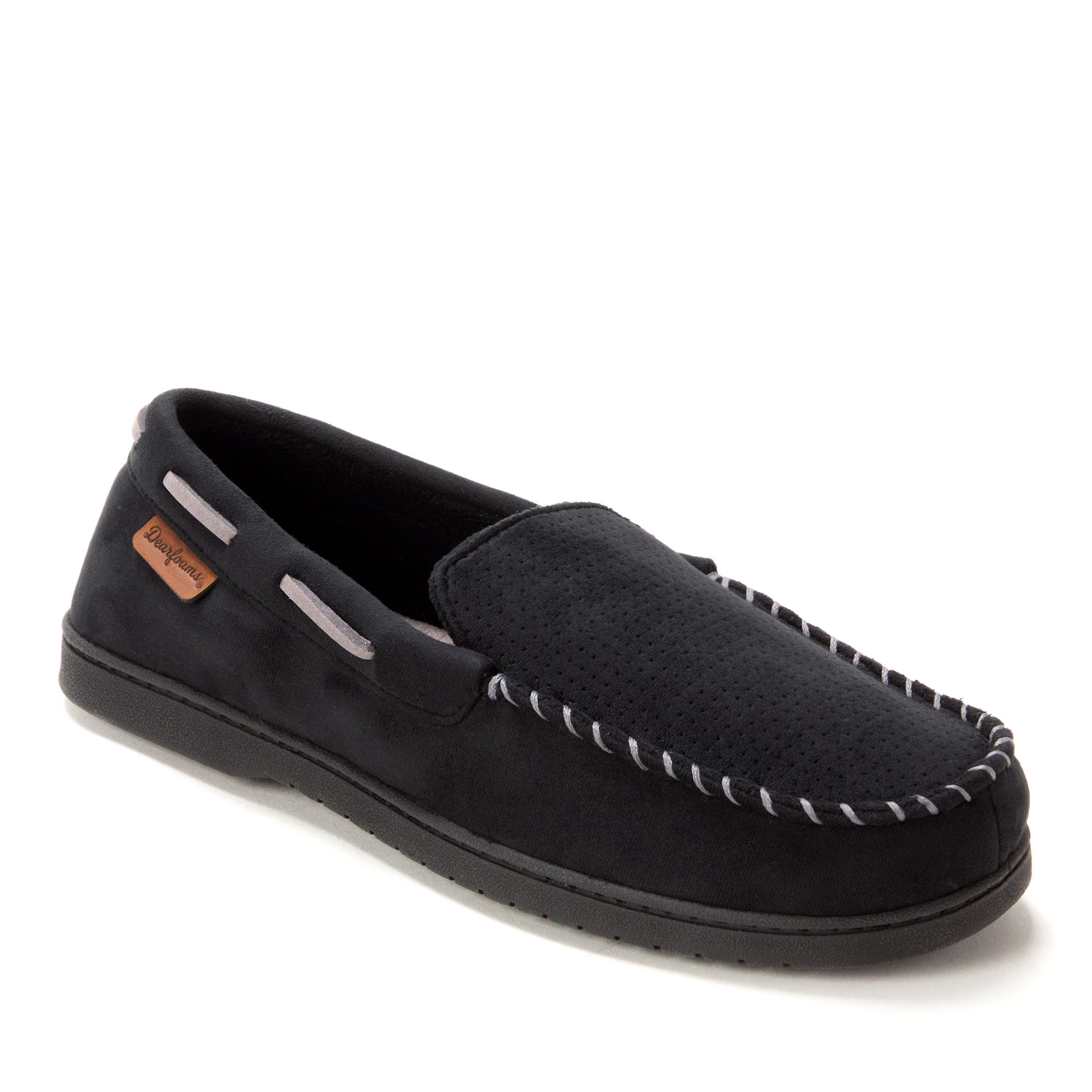 DEARFOAMS Keaton Microsuede Moccasin Slipper, Main, color, Black Solid