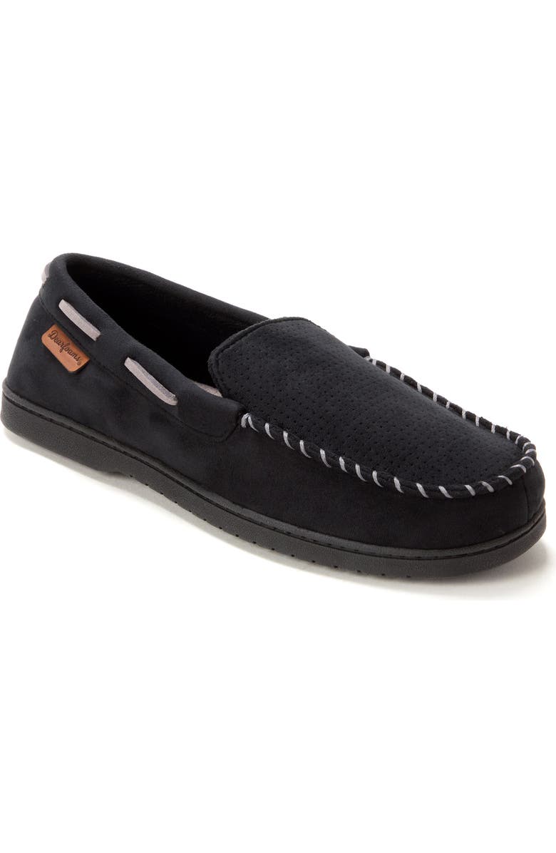 DEARFOAMS Keaton Microsuede Moccasin Slipper, Main, color, Black Solid