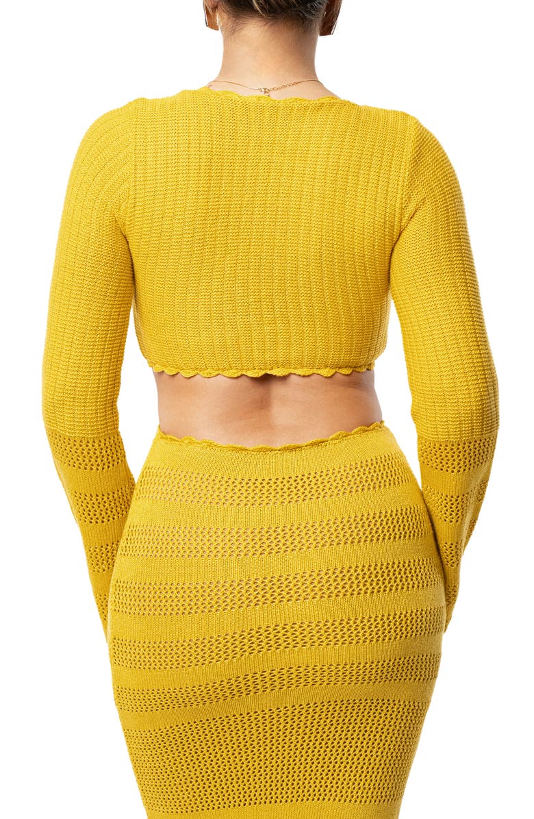 JLUXLABEL Blossom Haven Open Stitch Long Sleeve Knit Maxi Dress, Alternate, color, Yellow