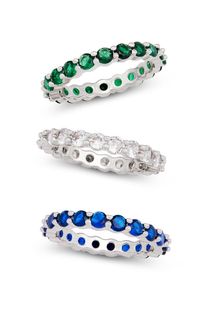 Set of 3 Brilliant Cut Cubic Zirconia Eternity Rings, Main, color, WHITE