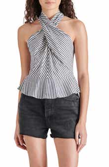 Steve Madden Kosta Stripe Crossover Peplum Cotton & Linen Top