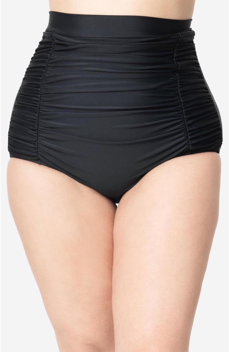 Unique Vintage Plus Size Monroe High Waist Bikini Bottom, Alternate, color, Black