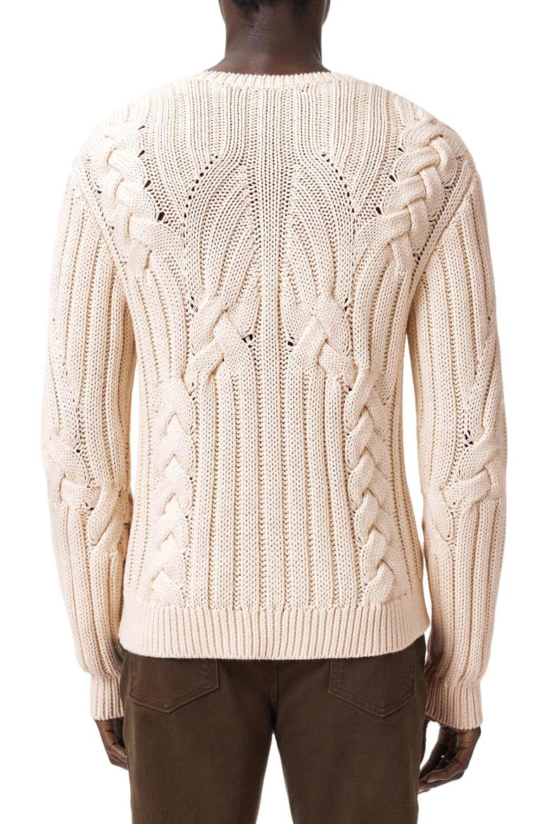 Dauphine Cabled Cotton Crewneck Sweater, Alternate, color, EGG SHELL