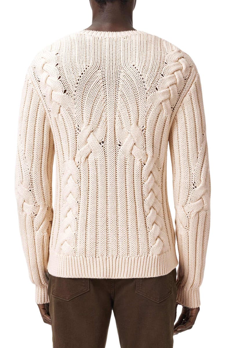 John Varvatos Dauphine Cabled Cotton Crewneck Sweater, Alternate, color, Egg Shell