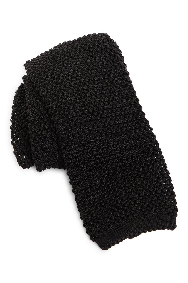 Silk Knit Skinny Tie, Main, color, BLACK