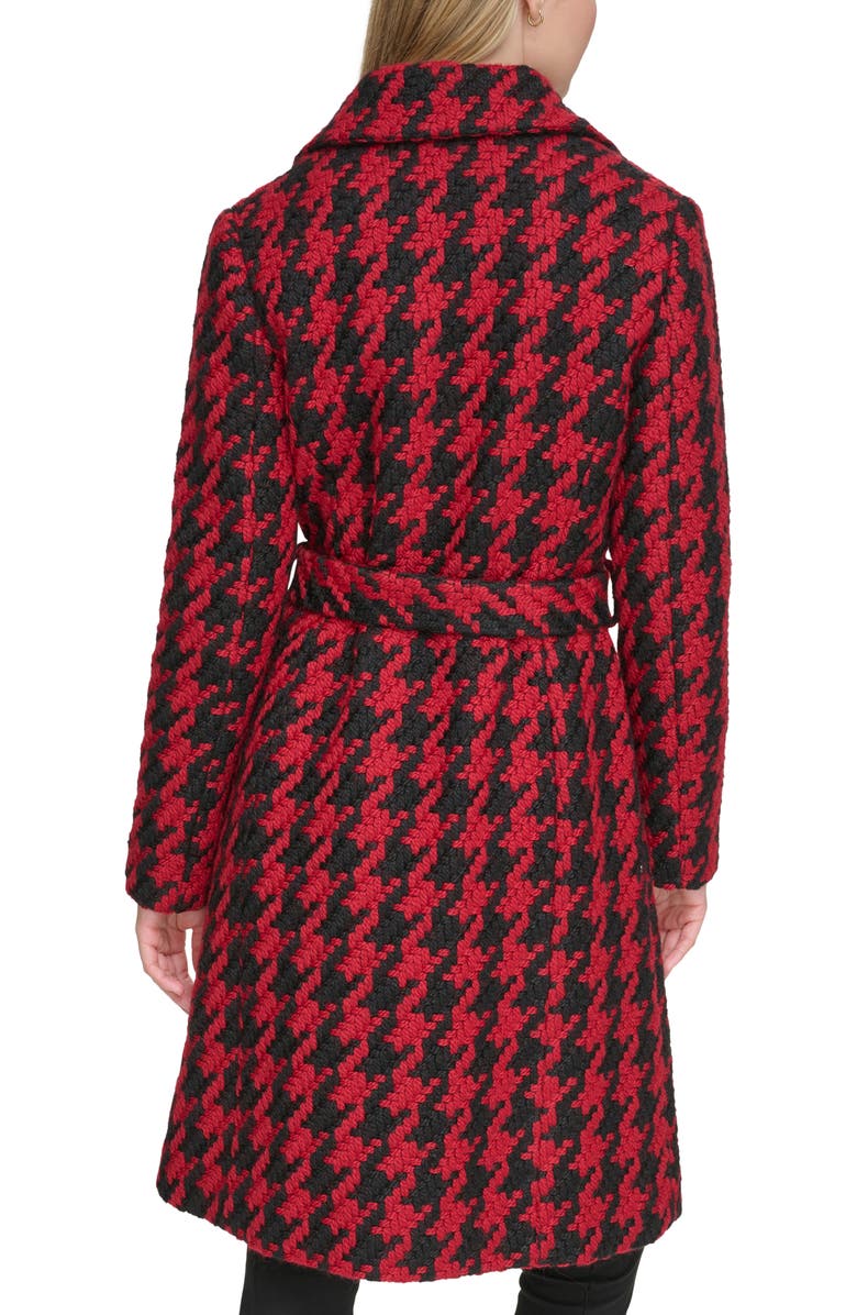 KARL LAGERFELD PARIS Houndstooth Wool Blend Wrap Coat, Alternate, color, 